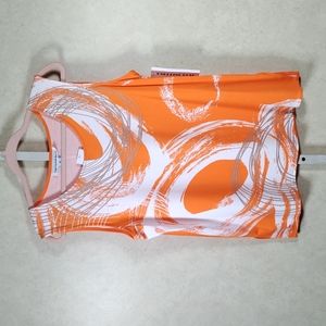 04191 Caroline Rose orange print sleeveless blouse M NWT